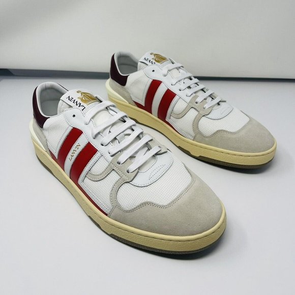 Lanvin Men's Leather Clay Low-Top Sneaker White/Red Size 9